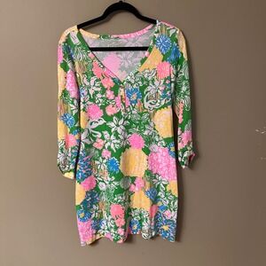 Lilly Pulitzer Palmetto Hibiscus Stroll Dress Tropical Floral Print Green Sz M